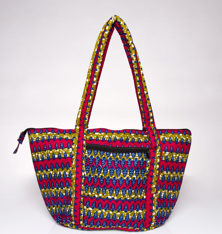 AYINKEH TOTE IN PINK GREEN MULTI PRINT