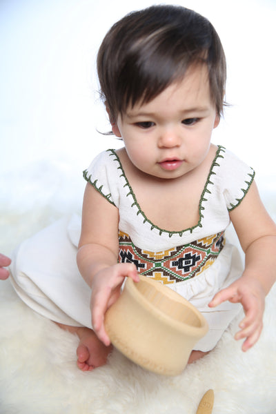 STITCHED EMBROIDERED DRESS GREEN & BROWN 1-3