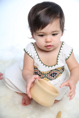 STITCHED EMBROIDERED DRESS GREEN & BROWN 1-3