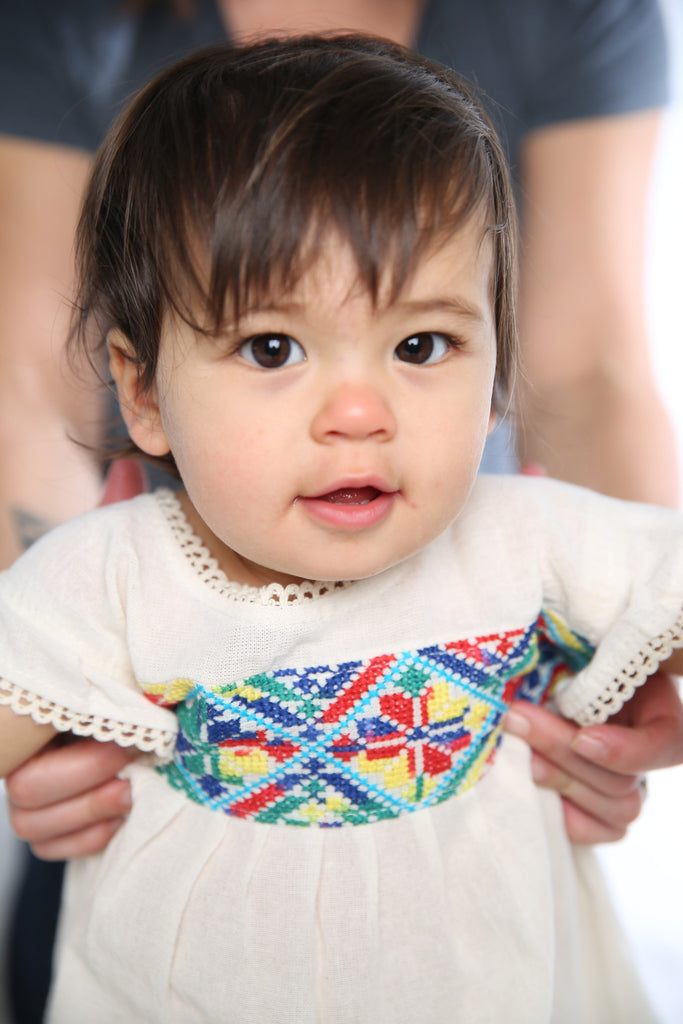 HAND EMBROIDERED TODDLER TEE/DRESS PRIMARY PRINT AGE 1-3