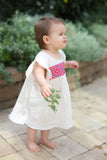 HAND EMBROIDERED TODDLER TEE/DRESS PINK & BLUE