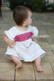 HAND EMBROIDERED TODDLER TEE/DRESS PINK & BLUE