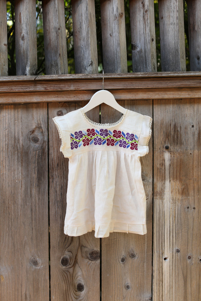 HAND EMBROIDERED TODDLER TEE/DRESS MULTI FLORAL
