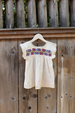 HAND EMBROIDERED TODDLER TEE/DRESS MULTI FLORAL