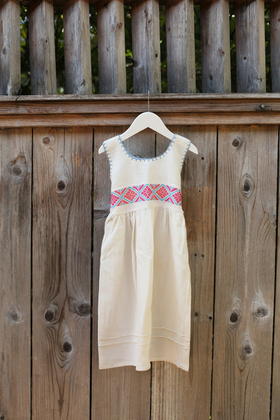 STITCHED EMBROIDERED DRESS PINK & BLUE