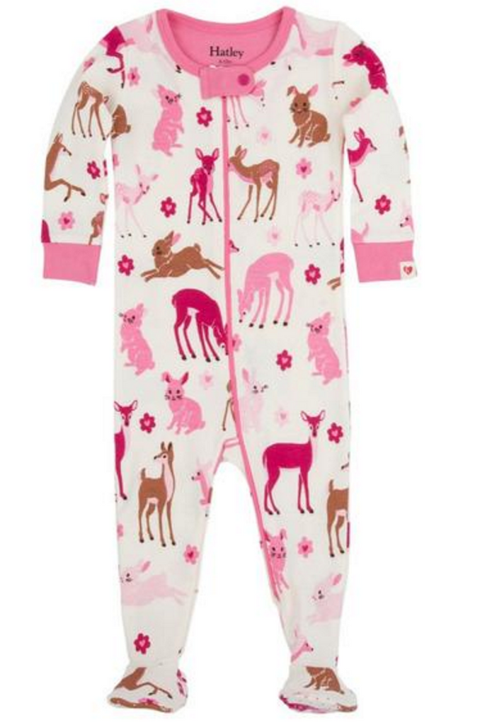 BABY FOOTED COVERALL DEER & BUNNY PRINT