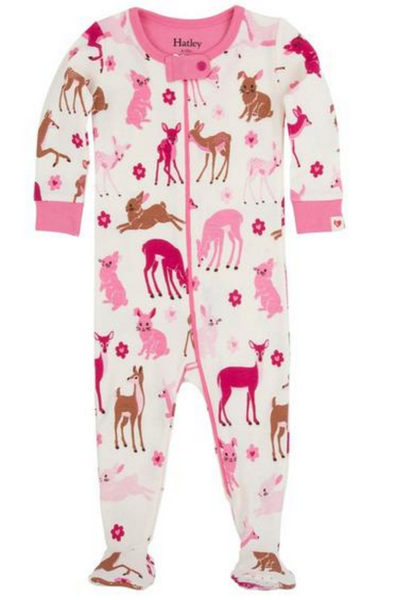 BABY FOOTED COVERALL DEER & BUNNY PRINT
